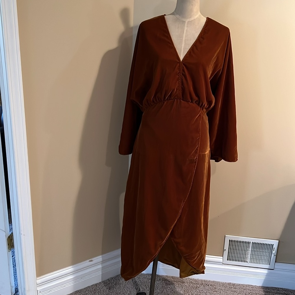 Anthropologie Let Me Be Asymmetrical Midi Velvet Dress - Picture 2 of 4